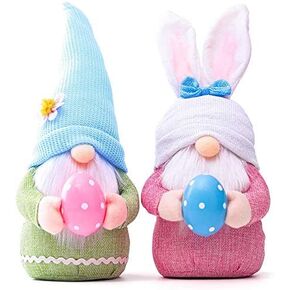 Easter Gnome Plush Elf Decorations, 2 pcs Handmade Gnome Bunny Faceless Doll Easter Ornaments, Spring Home Decor Gifts for Women Men (A)