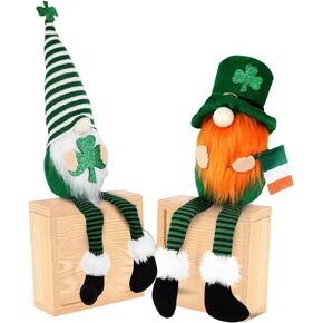 St. Patrick's Day Gnome Decorations Handmade Plush Elf Irish Nisse Tiered Tray Decorations Wall Floating Shelf Decor Lucky Ornaments Tomte Green Shamrock Saint Patrick's Day Decor Gift (Set of 2)
