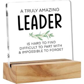 Leader Appreciation Gifts for Women Men, a Truly Amazing Leader Is Hard to Find Clear Acrylic Sign with Wood Stand Mentor Table Sign Decoration
