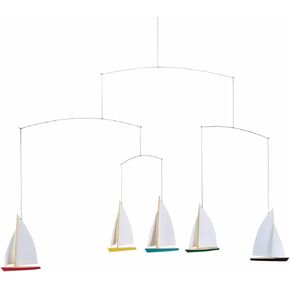 Dinghy Regatta/5 Hanging Mobile - 26 Inches Beech Wood - Handmade in Denmark by Flensted