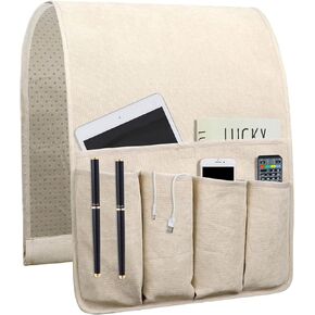 Sofa Armrest Organize remote holder bedside caddy organizer with 5 pockets，non-slip couch remote control holder couch armchair caddy accessories (35"x12.4", Grey)
