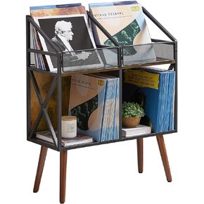 Vinyl Record Storage Holder Rack,350-400 LP Wooden Record Display Table for Albums Books Magazines Files for Living Room Bedroom Patent Pending