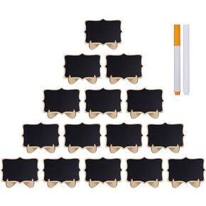 LNAUJS 15 Pcs Small Chalkboards, Mini Wave-Shaped Wedding Signs, Event Decorations, Table Name Cards with Wooden Stand for Parties, 2 Chalk Markers