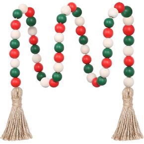 Wood Bead Garland,39in Farmhouse Beads with Tassels Boho Beads for Tiered Tray Decorative Beads Home Decor（Black & White）