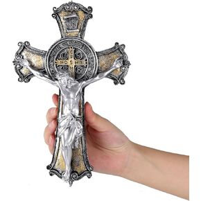 Taprion Crucifix Wall Cross - Saint Benedict Resin Wall Art - 10 Inch Golden Cross Give Blessing and The Spiritual Sacred: Faith Gift for Your Acquaintances