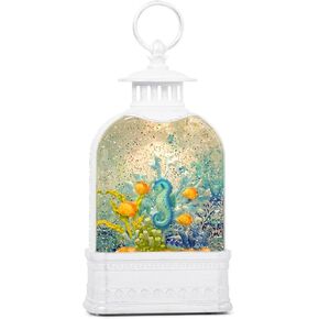 11 Inch Beach Ocean Home Decor Snow Globe Seahorse Figurines Light Up Sparkly Swirling Holiday Room Decoration Gifts for Men Women Friends Family