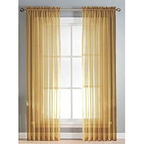Sapphire Home Gold Sheer Curtains - 2 Panels Set, 54" x 108", Transparent, Light Filtering Privacy Voile Drapes, Sheer Window Curtains for Living Room, Bedroom, Kitchen, Dining Room - Gold/Bronze