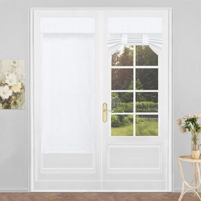 PureFit 100% Blackout French Door Curtains Blinds for Door Window Shade Patio Door Curtain Covering for Privacy Tie Up Insulated Linen-Like Front Door Cover Drapes, W12 x L40 Inch, 1 Panel, Dark Gray