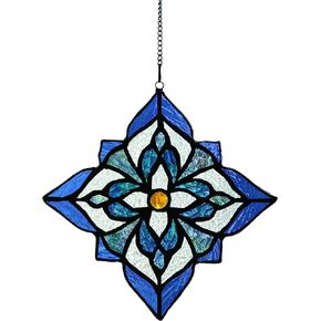 Stained Glass Window Hangings, Tiffany Style Window Panel Suncatchers Blue Art Flower
