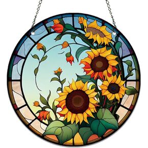 5.9'' Sunflower Acrylic Window Hanging Flower Sun Catcher Decor Stained Panel Hangings Wall Art Decor Gift for Daughter,Mom,Grandma (Style B)