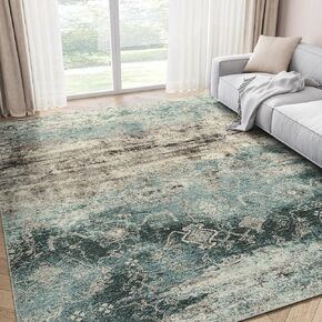 Washable Area Rug for Living Room Bedroom - 5x7 Vintage Boho Rug, Modern Abstract Indoor Carpet, Distressed Non-Slip Non-Shedding Soft Floor Rug for Dining Room Playroom Office