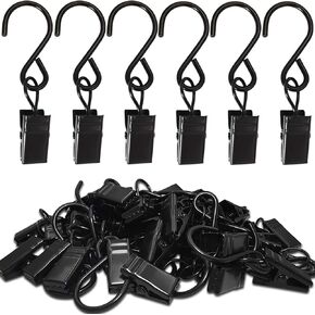 AMZSEVEN Stainless Steel S Hooks Curtain Clips, 50 Pack Hanging Party Lights Clips, Hangers Gutter Photo Camping Tents, Art Craft Display, Garden Courtyards Decoration, 2.4 Inch Long Silver