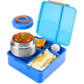 Bento Lunch Box for Kids With 8oz Soup Thermo,Leak-proof Lunch Containers with 4 Compartment,Thermo Food Jar, Food Containers for School(Vermilion)
