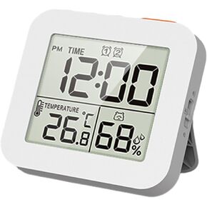 Bothyi Digital Bathroom Clock Shower Timer with Alarm, Waterproof Clocks for Bathroom, Kitchen Timer Clocks, Thermometer Hygrometer Wall Clock, Black