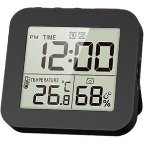 Bothyi Digital Bathroom Clock Shower Timer with Alarm, Waterproof Clocks for Bathroom, Kitchen Timer Clocks, Thermometer Hygrometer Wall Clock, Black