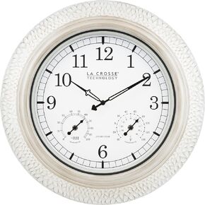 La Crosse Technology 433-29917-INT 21" Indoor/Outdoor Atomic Analog White-Washed Hammered Metal Wall Clock