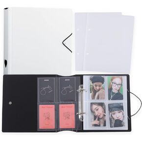 4-Pocket Kpop Photocard Binder A5 D-Ring Photocard Holder with 50Pcs Inner Sleeves Korean Photocard Collect Book Holds 200 Cards (Pink)