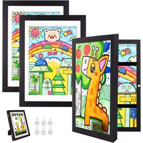 3 Pack Kids Art Frame, 8.5x11 Artwork Frames Changeable with Stand, Front Opening Picture Frame for Storage & Display Holds 150, for Children Art Projects, Drawings, Black