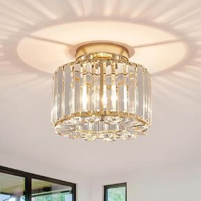 Elegant Gold Crystal Chandelier - Modern Semi Flush Mount Ceiling Light Fixtures for Hallway, Kitchen, Bedroom, Living Room, and More