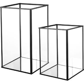 Phosphor Hurricane Camdle Holder Set of 2 Pieces, Black Glass Candle Holder for Wedding, Party, Holiday.
