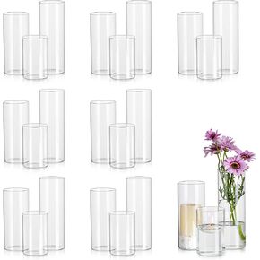 Glasseam Clear Glass Cylinder Vase, Set of 6 Glass Vases for Centerpieces, Modern Floating Candle Vases for Flowers, Hurricane Vase Decor Candle Holders for 2" Pillar Candles Wedding Decorations