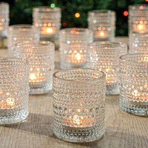 12 Pcs Clear Glass Tea Light Candle Holder, Votive Candle Holders Bulk for Wedding Table Decor & Christmas Thanksgiving（Clear,12pcs）