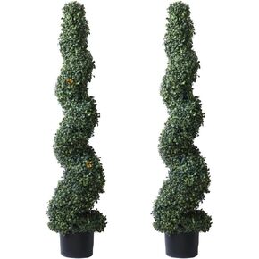 48''T Artificial Topiary Tree Spiral Boxwood in Plastic Pot Indoor or Outdoor Use (1pc Lush)
