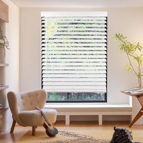 Grandekor Faux Wood Blinds Cordless, 2" Horizontal Blinds with Aluminum Valance Vinyl Room Darkening Blinds & Shades for Windows, White, 46" Wx48 H