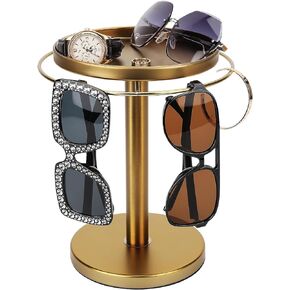 360° Rotating Sunglass Organizer Storage, Stainless Steel Glasses Holder Stand, Glasses Organizer with Tray for Desk, Dresser, Tabletop, Nightstand and Home Decor(Titanium Black)