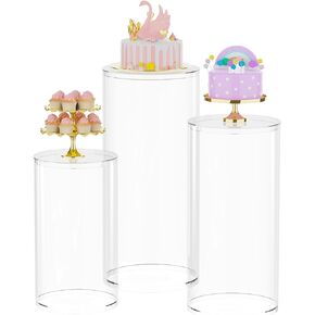 Asee'm White Round Cylinder Pedestal Stands Display 3PCS Pedestal Decor Backdrop Dessert Table Pillars for Party Birthday Wedding Props Baby Shower Event Decoration