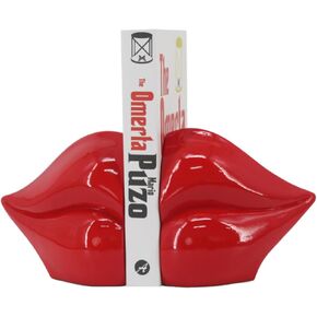 ZXFINTV Red Lips Decorated Bookends，Set of 2 Heavy Decorative Book Stoppers，Unique Resin Decoration，Creative Desktop Red Decor for Study Room Hotel Office Shelves