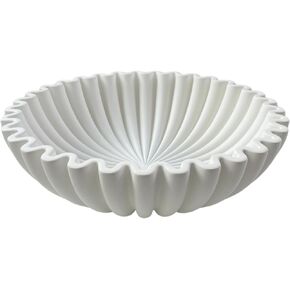 OAKOA Large Decorative Bowl - White Decorative Bowls for Home Decor - Organic Modern Home Decor Bowl - Concrete Ruffle Bowl Decor - Fluted Bowl - Scalloped Bowl - Wavy Bowl