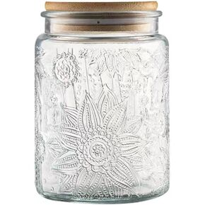 ANSQU 2 Pack Vintage Glass Storage Jar, 23.7 FL OZ Glass Food Storage Containers with Bamboo Lid, Candy Jars with Lids for Kitchen Counter, Pantry, Coffee, Tea, Sugar