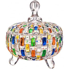 MAGCOLOR Elegant-Hand Painted Colorful Woven Easter Large Crystal Glass Candy Box candy servers,candy jars with Lid,Jewelry Box,Storage Jar,Candy dish covered,Great Gift for Family Friends-24 oz.