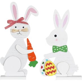 زينة عيد الفصح، DECSPAS 2PCS الخشب الأبيض عيد الفصح الأرنب كتلة مجموعة ديكور عيد الفصح، بيض عيد الفصح عناصر الجزر زينة عيد الفصح في الأماكن المغلقة، زينة عيد الفصح للمنزل، رف، طاولة، رف in Kuwait