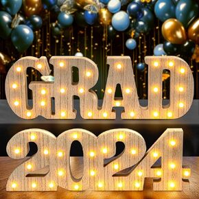 2024 Graduation Party Decorations - 2 LED Long Marquee Light Up Letters 'Grad' and '2024' - Class of 2024 Graduation Decor Sign for Kindergarten Preschool High School College Wall Table Ornaments