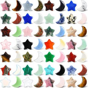 60 Pieces Star Shaped Crystals and Moon Shaped Crystals Worry Stones Assorted Palm Thumb Stones Hand Making Gemstone Quartz Decorative Crystal for Witchcraft Meditation DIY Balancing Jewelry