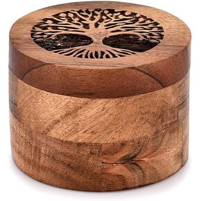 Samhita Handmade Acacia Wood Urn for Human Ashes, Tree of Life Wooden Box Urns for Ashes - Cremation Pet Urns for Dogs Ashes, Urn for Ashes (3.5" x 3.5" x 2.5")