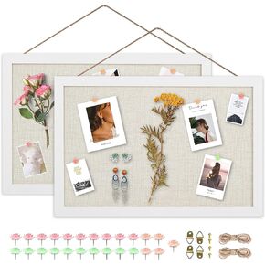 AKTOP Cork Board Bulletin Board with Linen 16.7" X 11", Small Framed Corkboard for Wall, Hanging Pin Board Picture Board for Home Office Decor, Cute Vision Board with 8 Pushpins (Classic Black)