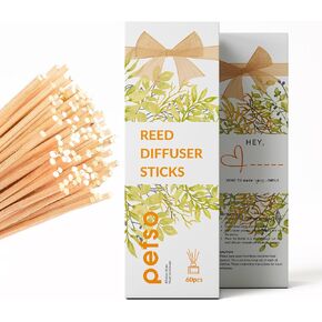 60pcs Reed Diffuser Sticks, Set of Natural Rattan Reed Diffuser Refill for Oil Diffuser Essential Oils with Sticks, Aromatherapy, DIY, Gift Box (Short 7 inches)