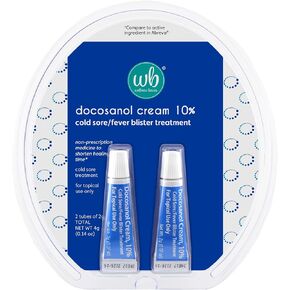 Wellness Basics - Cold Sore/Fever Blister Treatment - Docosanol 10% Cream (0.07oz - 2 Tubes) Non-Prescription Medicine to Shorten Healing Time