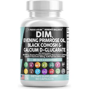 Clean Nutraceuticals DIM 300mg Evening Primrose 3000mg Black Cohosh 3000mg Calcium D-Glucarate 250mg Sulforaphane Flax Seed Extract - Hormonal Support Vitamins for Women with Dong Quai - 60 Caps