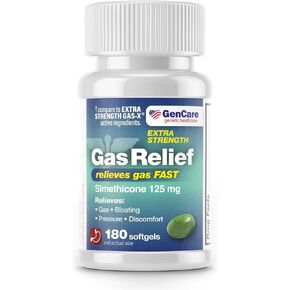 GenCare -Extra Strength Gas Relief Simethicone 125mg (180 Softgels) Maximum Strength Anti Gas Pills for Bloating Relief, Pressure & Discomfort - Compare to Generic Extra Strength Gas X