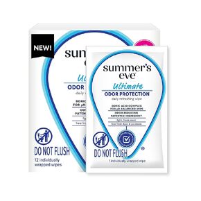 Summer's Eve, Ultimate Odor Control, Daily Feminine Wipes with Boric Acid, Removes Odor, On-the-go Body Wipes with pH Balance, 12 ct
