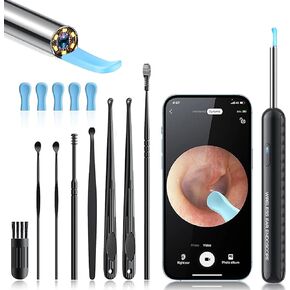 Argo Well Ear Wax Removal Kit with 1080P Camera - 360° HD Ear Cleaner for iOS/Android, 6 LED Lights, Soft Silicone Picks, IP67 Waterproof, Rechargeable, WiFi-Enabled Ear Care Set with 8 Tools