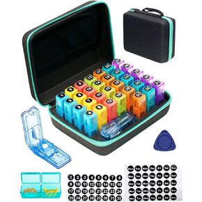 FRIWOLE Monthly Pill Organizer 2 Times a Day, with Portable Hard Shell, Pill Cutter, 31-Day Box, Plastic Opening Pick, Monthly & Weekly Stickers, Convenient Medication Management