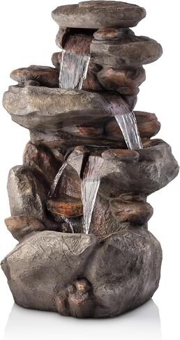 Alpine Corporation WIN316 4-Tiered Outdoor Floor Rock Water Fountain for Garden or Patio with Natural Stone Look, Light Gray in Saudi Arabia