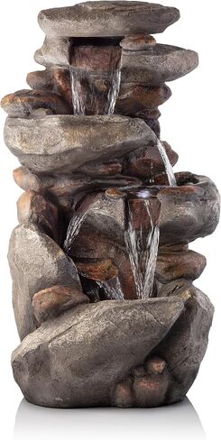 Alpine Corporation WIN316 4-Tiered Outdoor Floor Rock Water Fountain for Garden or Patio with Natural Stone Look, Light Gray in Saudi Arabia
