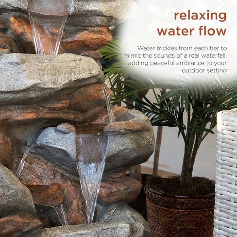 Alpine Corporation WIN316 4-Tiered Outdoor Floor Rock Water Fountain for Garden or Patio with Natural Stone Look, Light Gray in Saudi Arabia