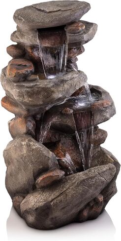 Alpine Corporation WIN316 4-Tiered Outdoor Floor Rock Water Fountain for Garden or Patio with Natural Stone Look, Light Gray in Saudi Arabia